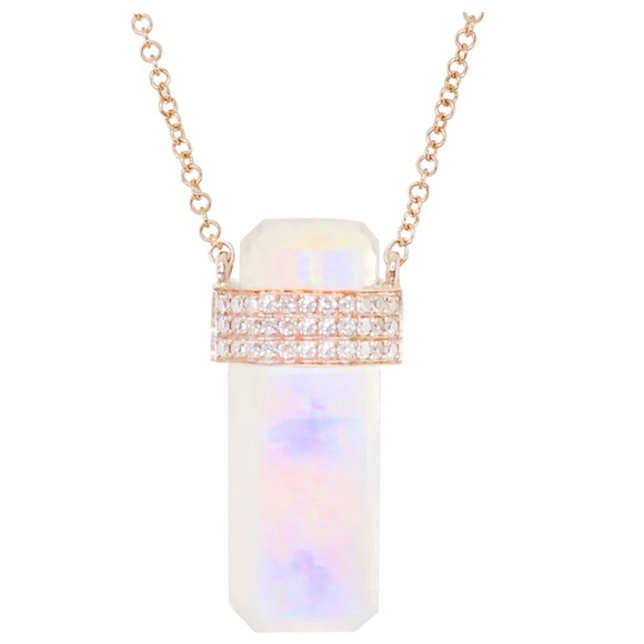 ISO Luna Skye 14KT Gold and Diamond Moonstone Crystal Bar Necklace - Picture 1 of 1